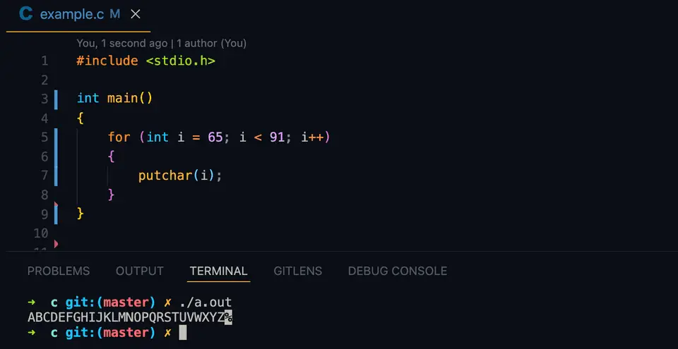 C putchar method example