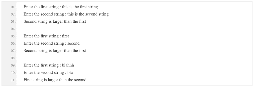 python program output find larger string