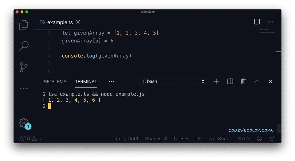 TypeScript array add elements index