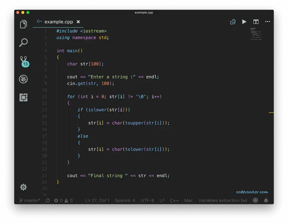 c++ change case of character in string