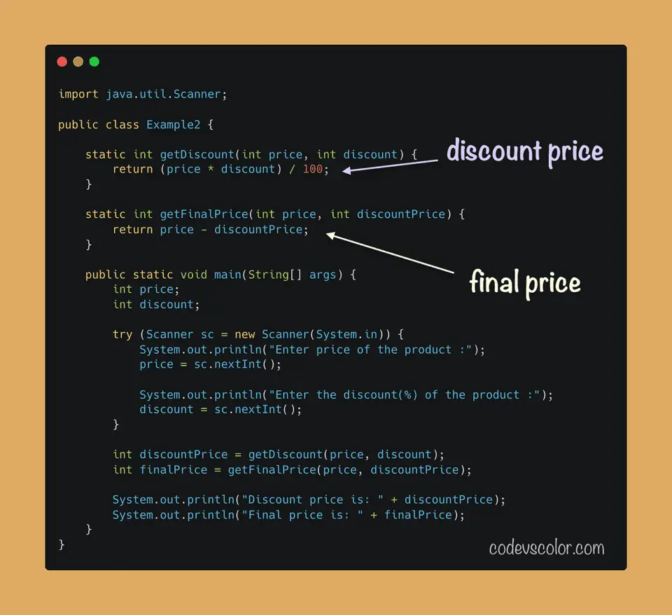 Java program calculate discount price