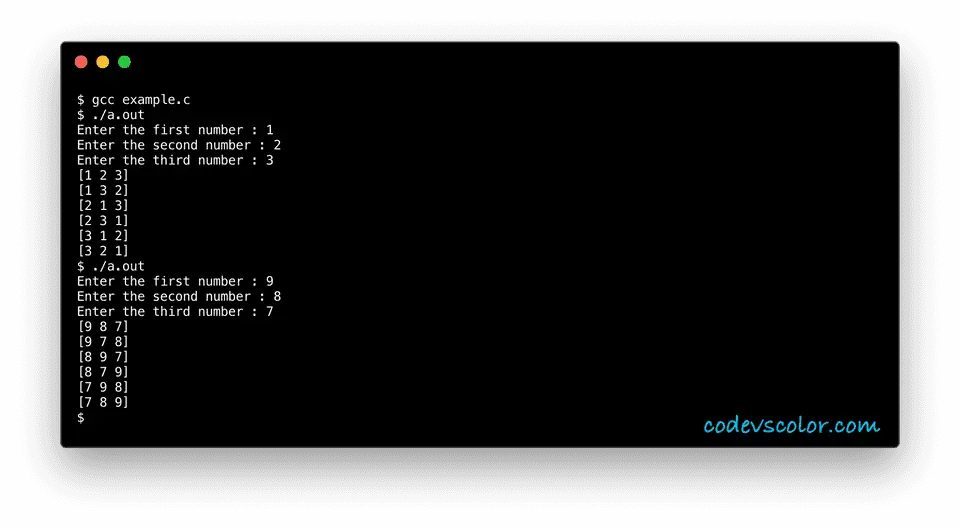 C program example find combination three numbers