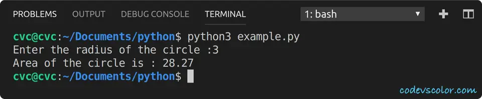 pythn find circle area using math module