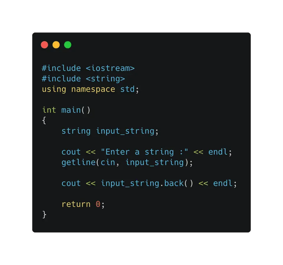 C++ find last string character using back()