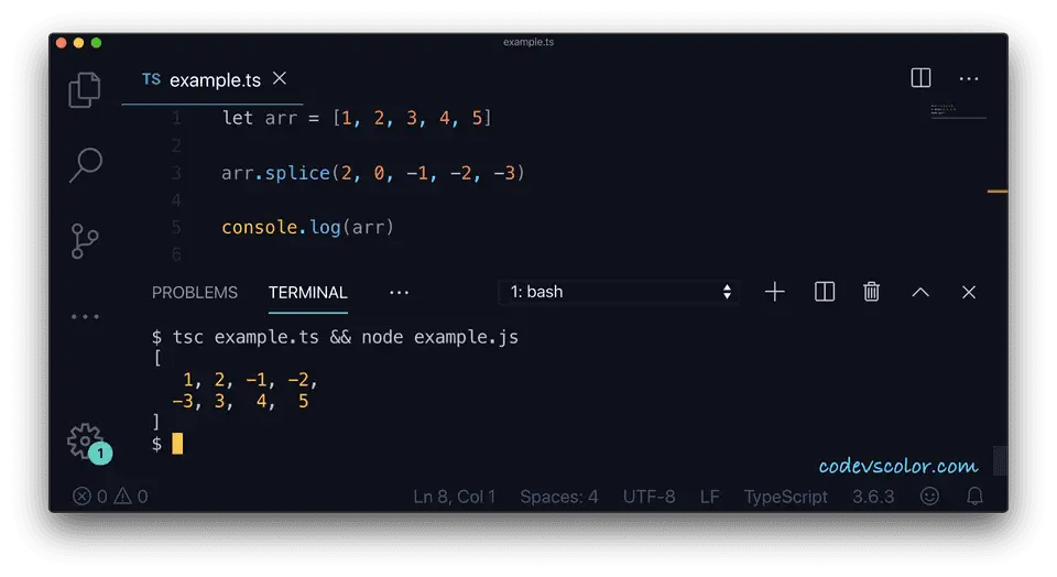 TypeScript array add elements splice