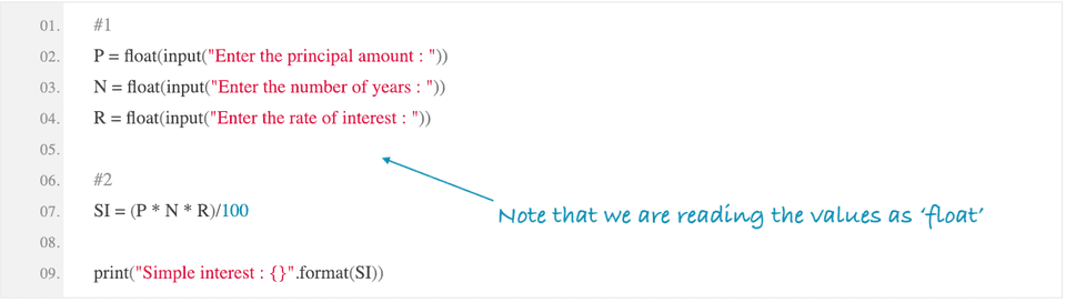 python program to find the simple interest