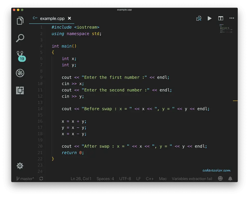 C++ swap two numbers without using third