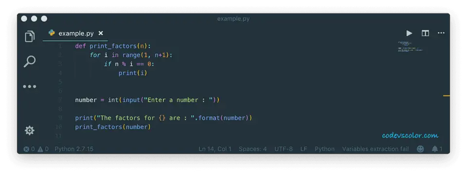 python find factors of a number using for loop