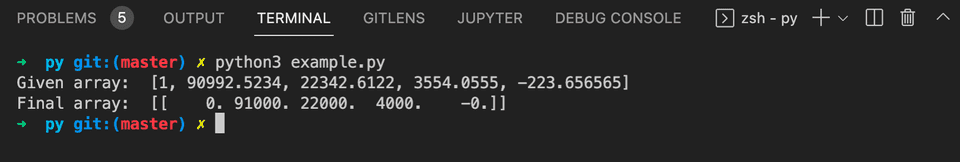 Python numpy around example