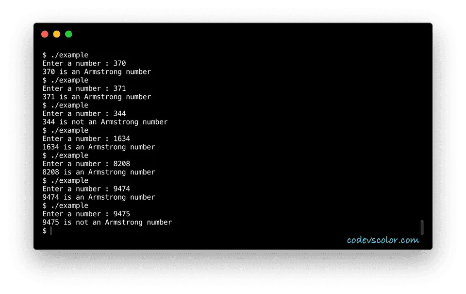 C++ example check armstrong number