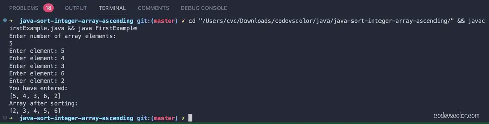 java sort array int ascending order