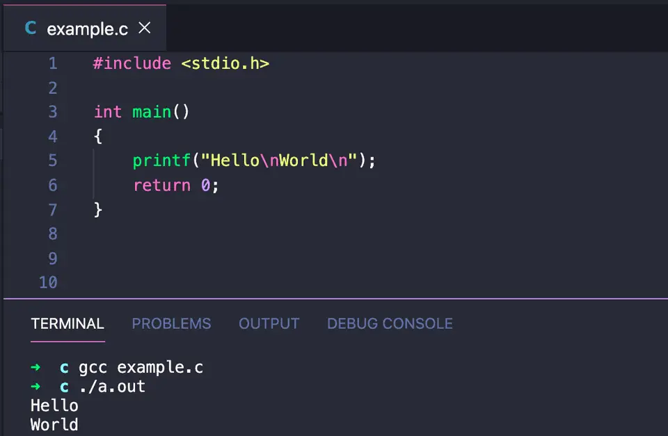 escape sequence in c