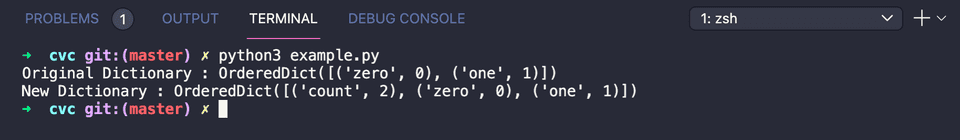 python insert item ordered dictionary start