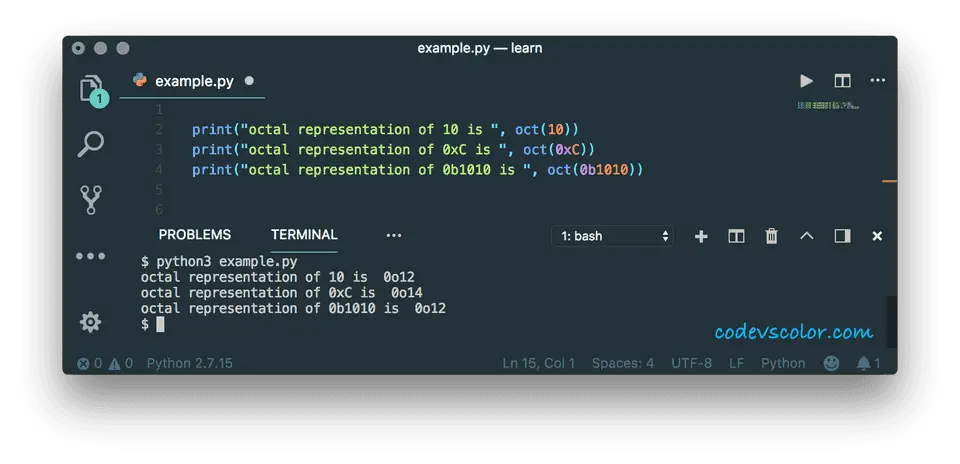 python oct() method example