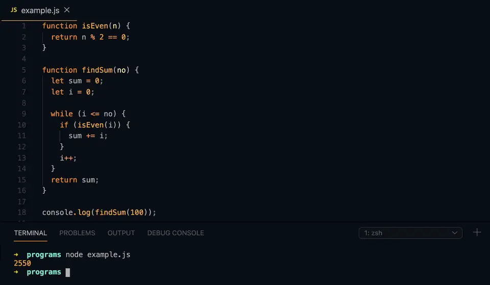 javascript program to find the sum of all even numbers in range