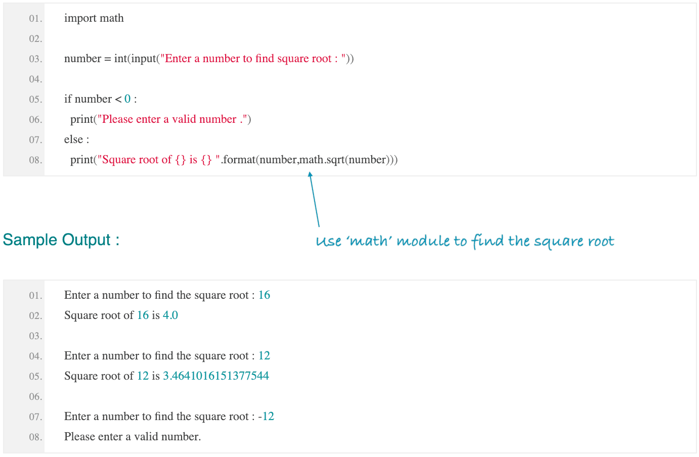 Python program to find the square root of a number - CodeVsColor