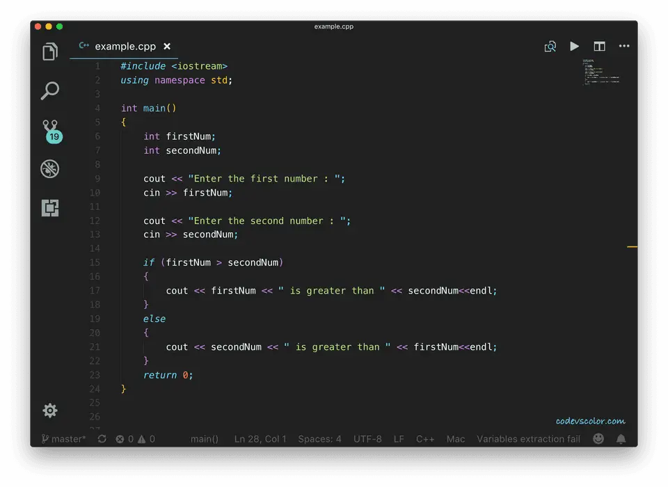 C++ find largest of two numbers