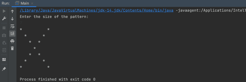 Java example program to print X star pattern