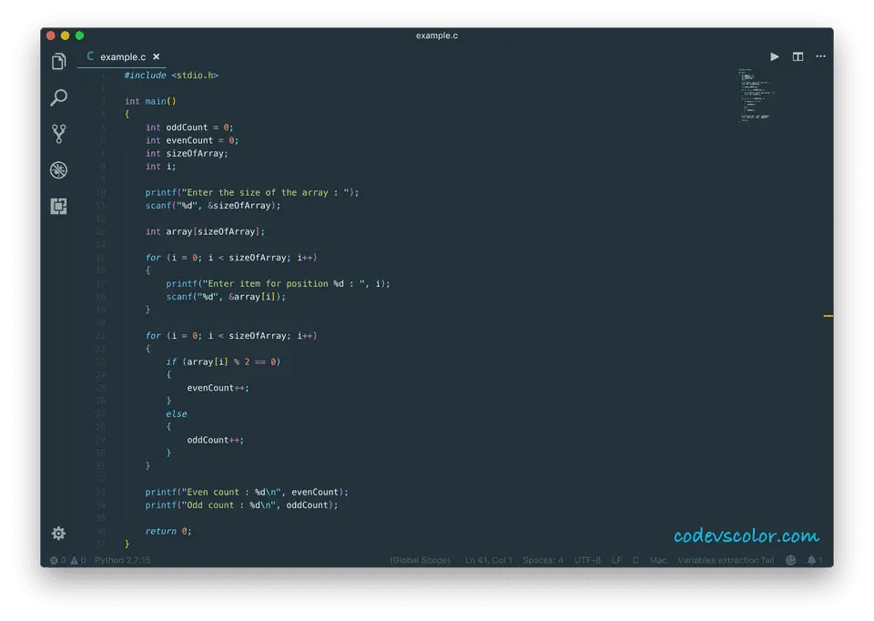 c count odd and even number using for loop