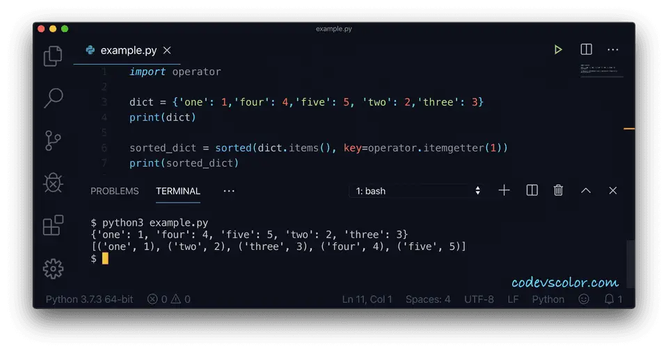 Python sort dictionary operator