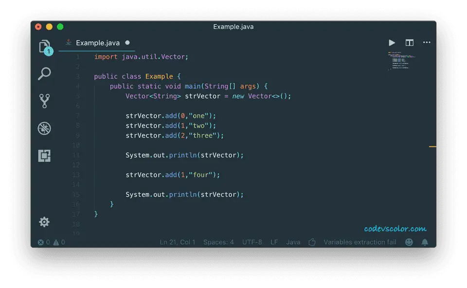 add elements java vector using index