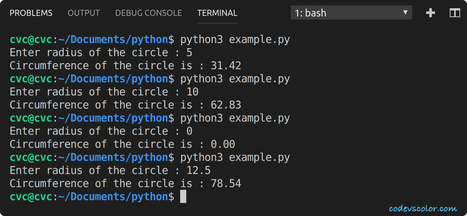 Python program to find the circumference of a circle - CodeVsColor
