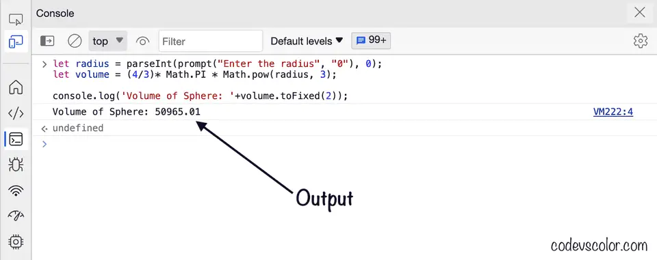 JavaScript program to find the volume of a sphere