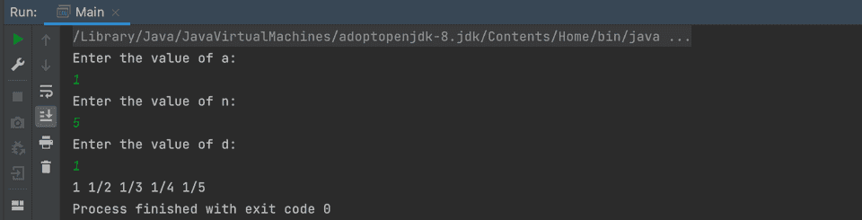 Java example print harmonic series