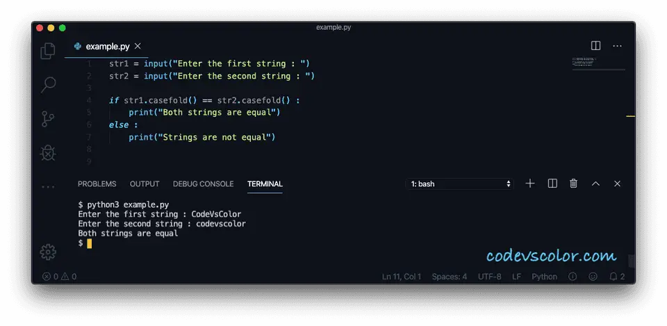 Python casefold compare strings