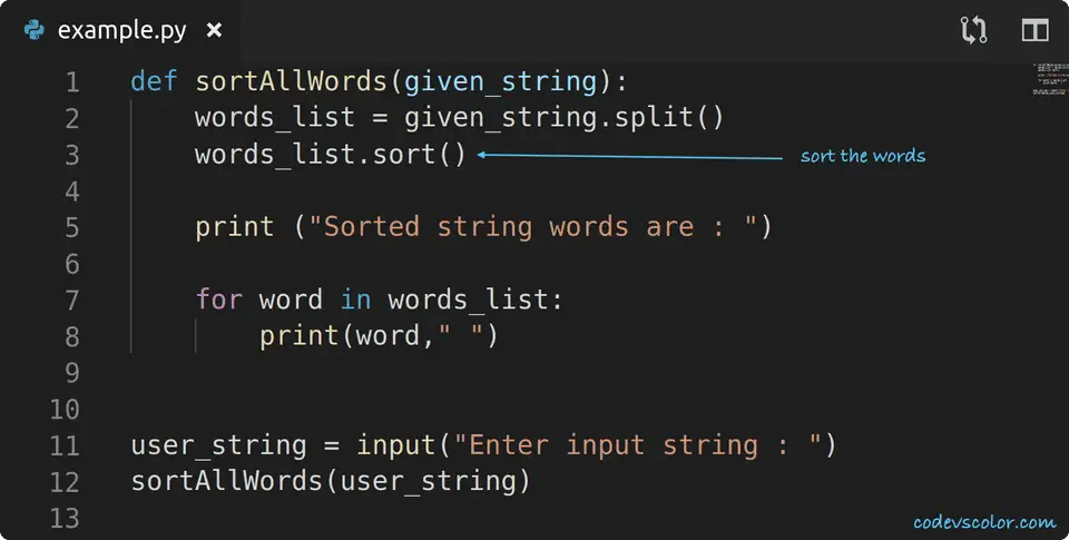 python sort words in a string