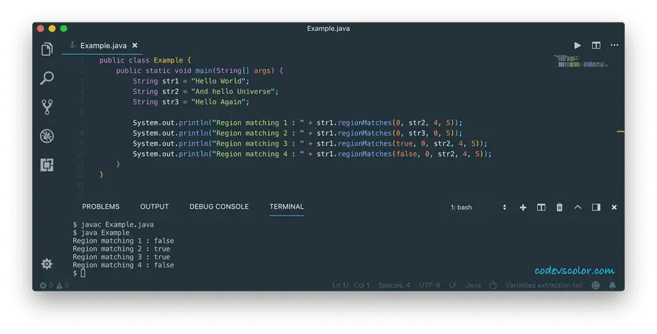 java regionmatches example