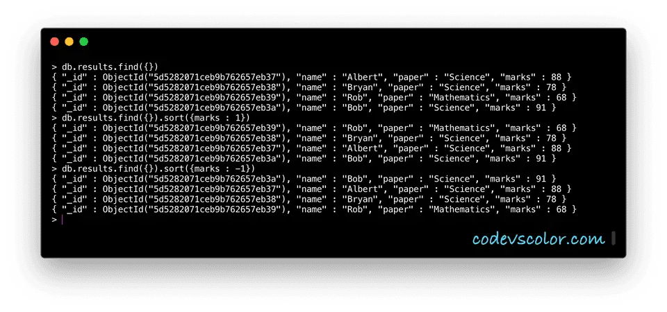 MongoDB sort documents example2