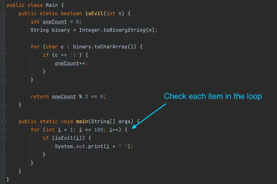 Java evil number in range