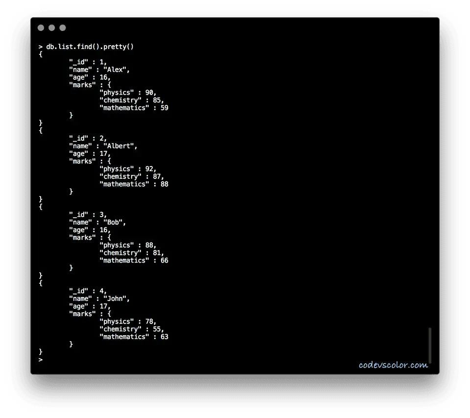 mongo pretty example 1