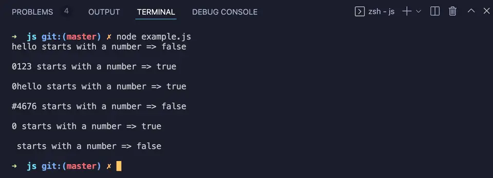 JavaScript check string starts with number