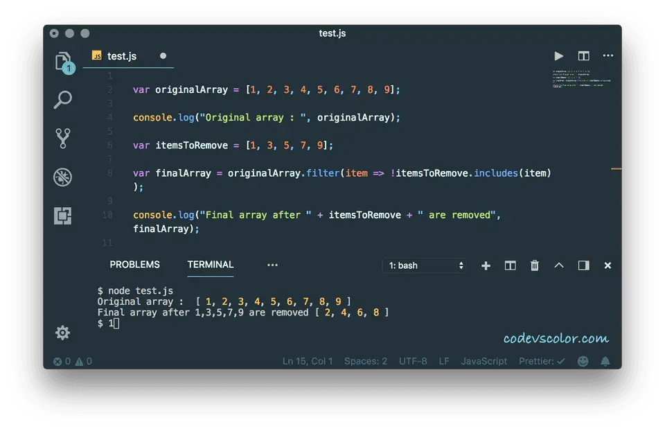 javascript delete element from array