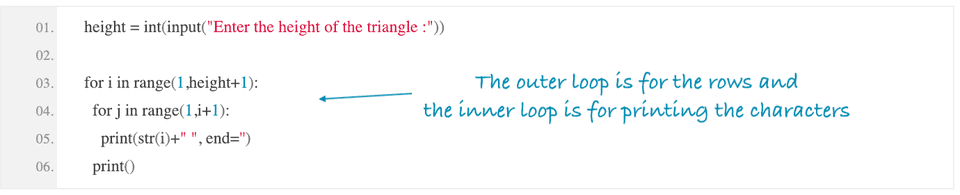 python print right angled triangle