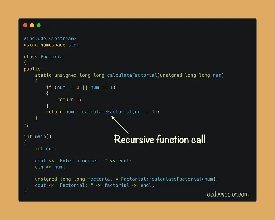 C++ find factorial with class