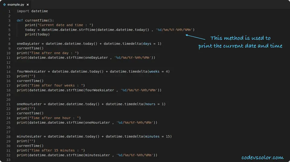 python datetime sample program