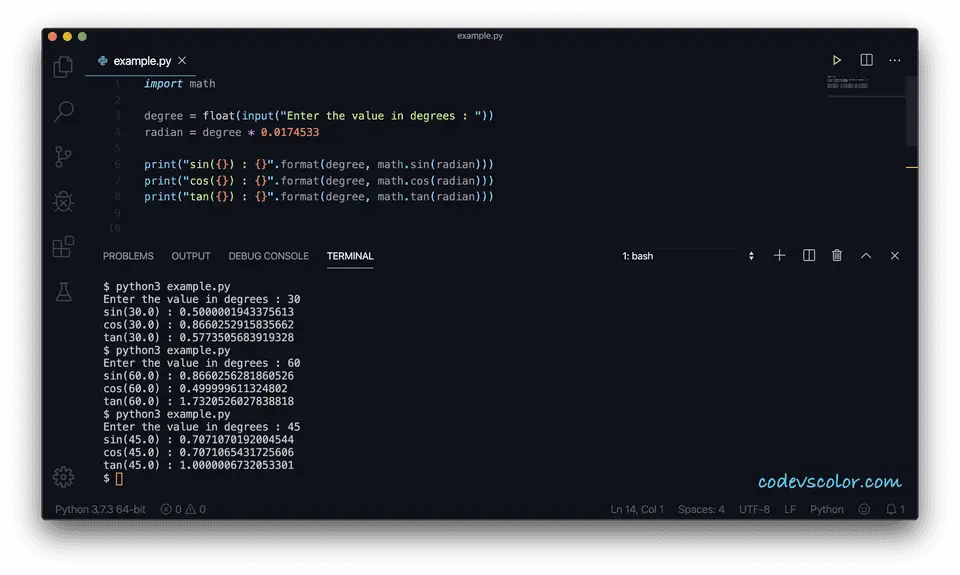 Python trigonometric functions scaled