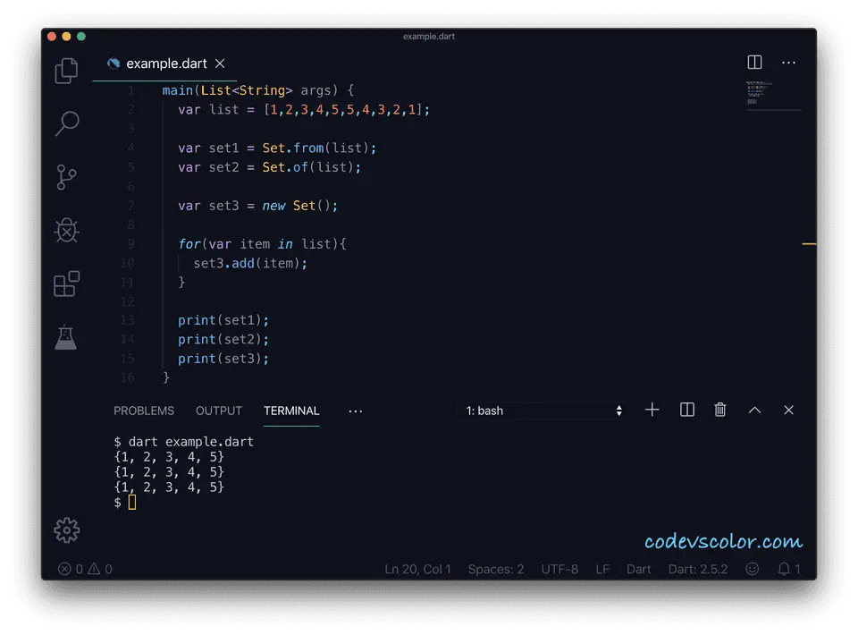 Dart example create set