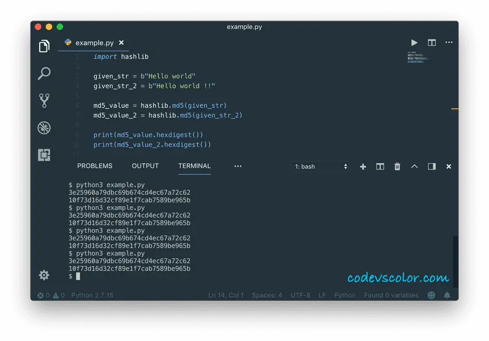 python find md5 string