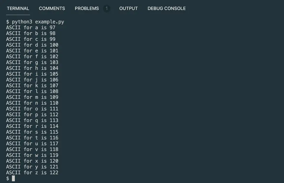 Python print lowercase ascii example