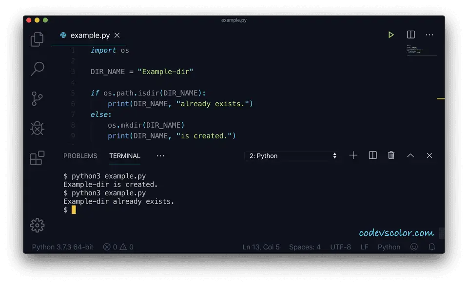 Python example check create directory