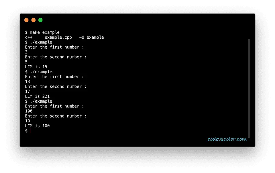 C++ example find LCM of two numbers