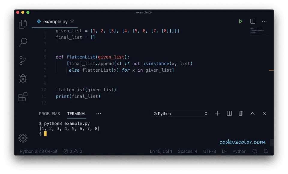 Python flatten list example2