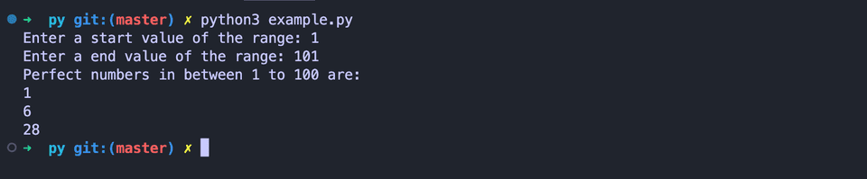 Python example to find all perfect numbers in a range