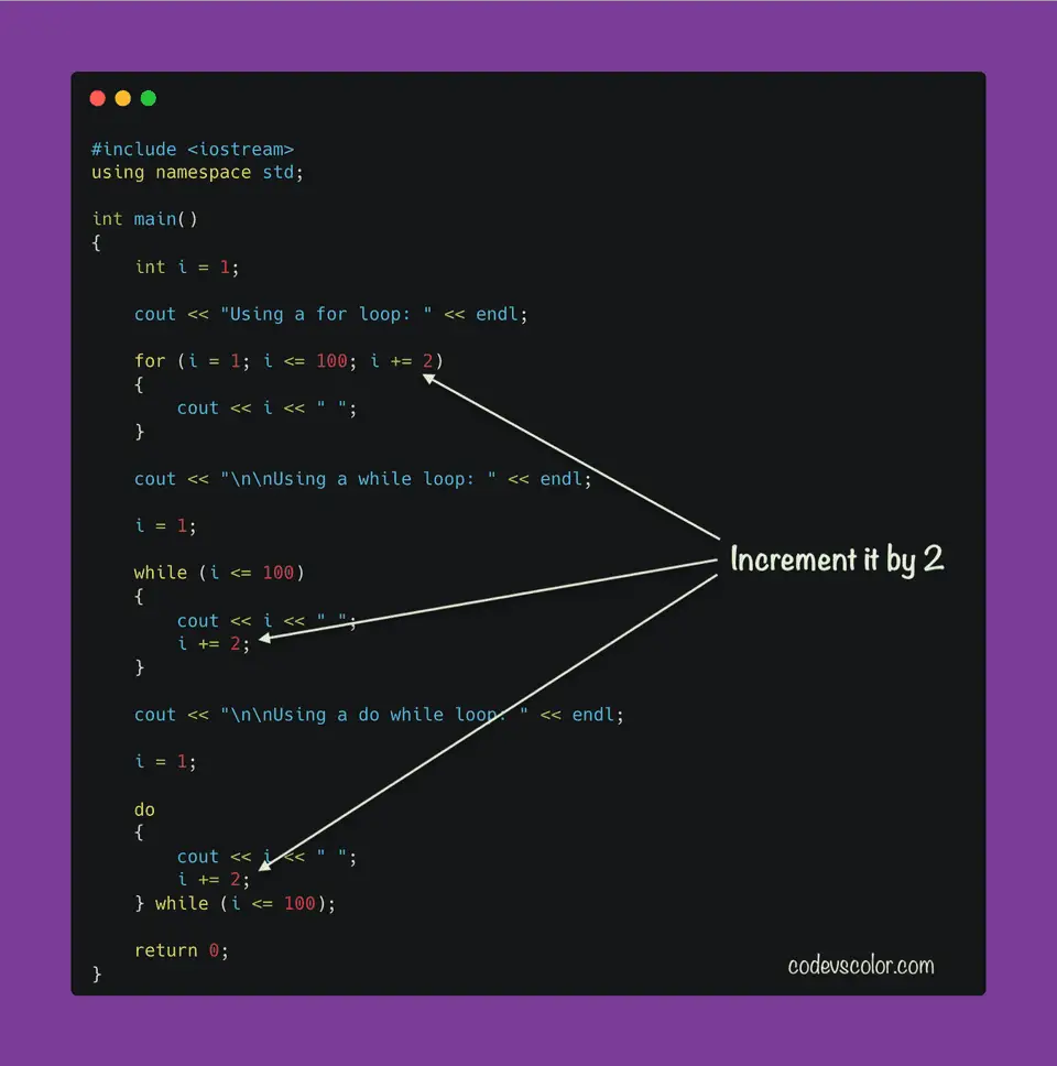 C++ print 1 to 100 odd numbers