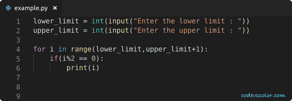 python print even numbers in range