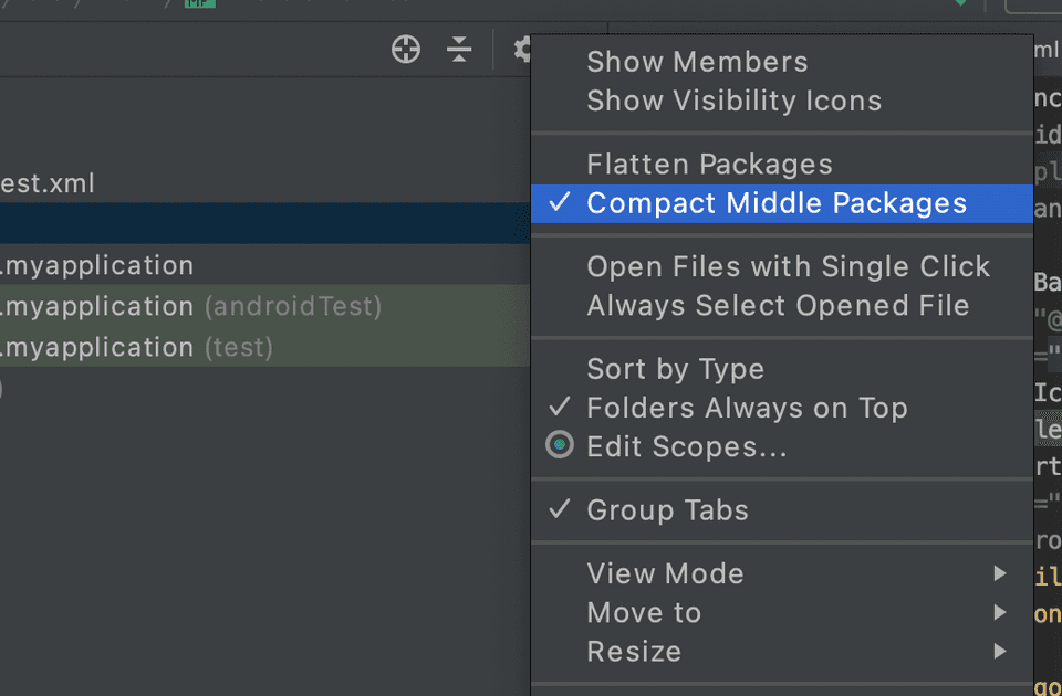 android studio compact middle package